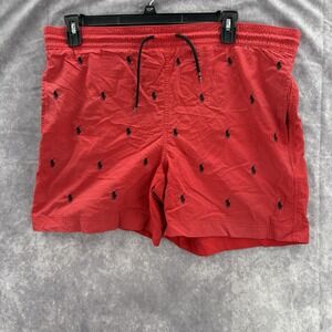 VTG Polo Ralph Lauren Shorts Mens M Waist 40 Red Allover Pony Swim Trunks 90s